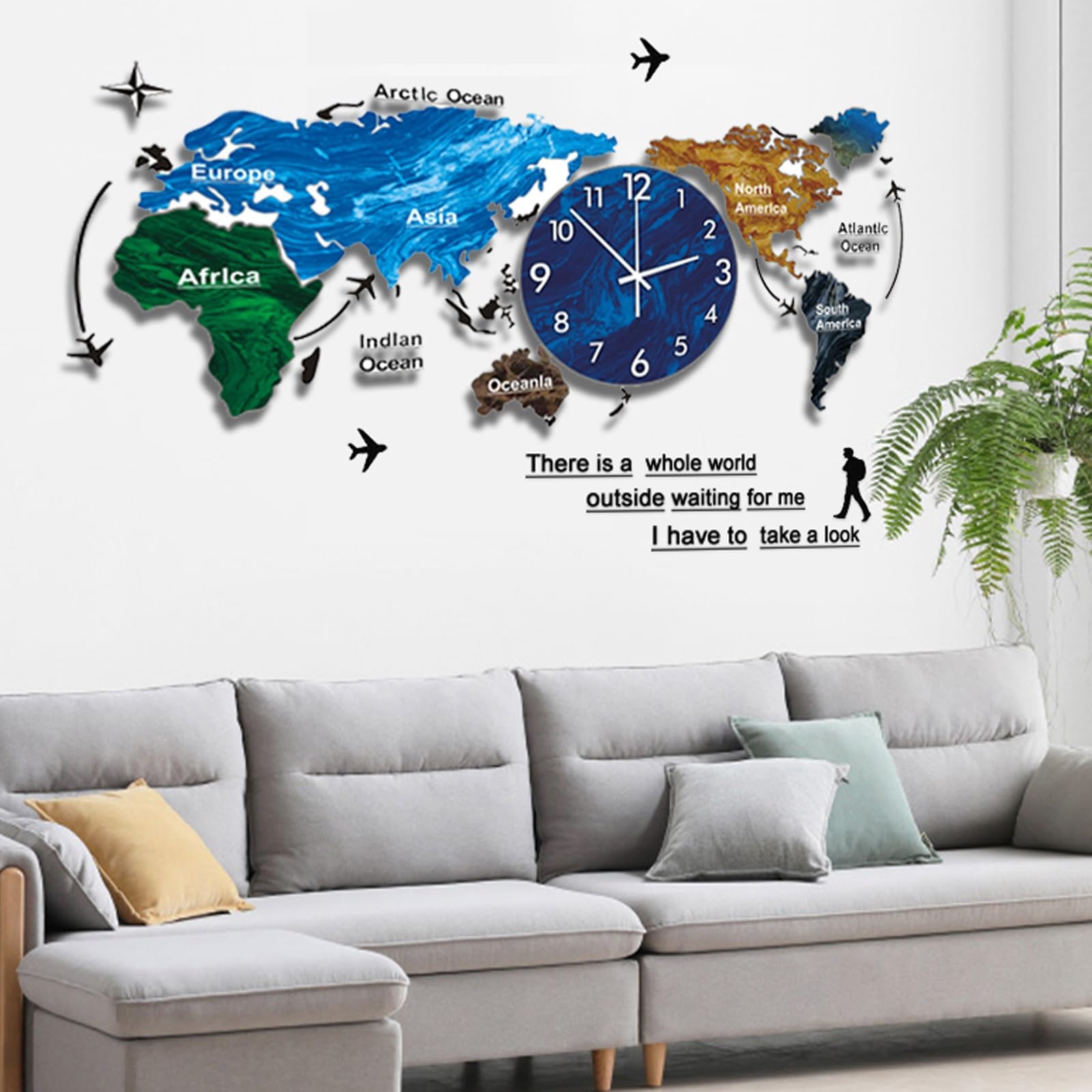 Amazon.co.jp: 3D世界地図の壁時計、大きい アクリル 世界地図